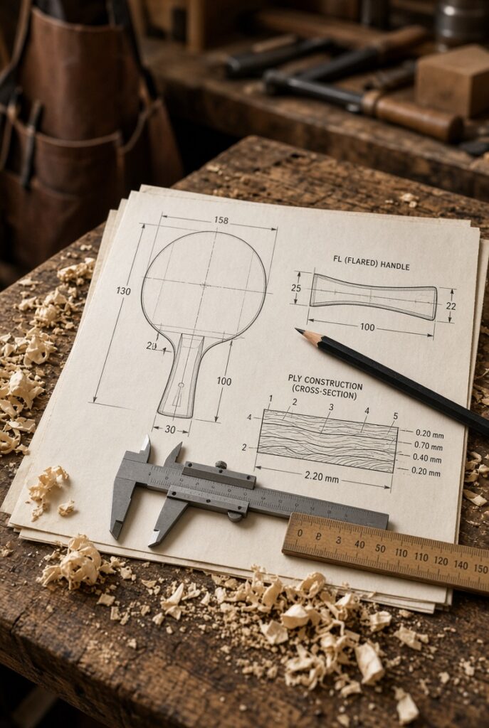 Custom Table Tennis Blade – Spruce / Ayous / Hinoki | Wenge FL Handle
